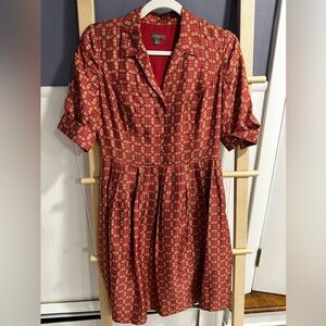Ann Taylor Red and Gold Patterned Midi Dress